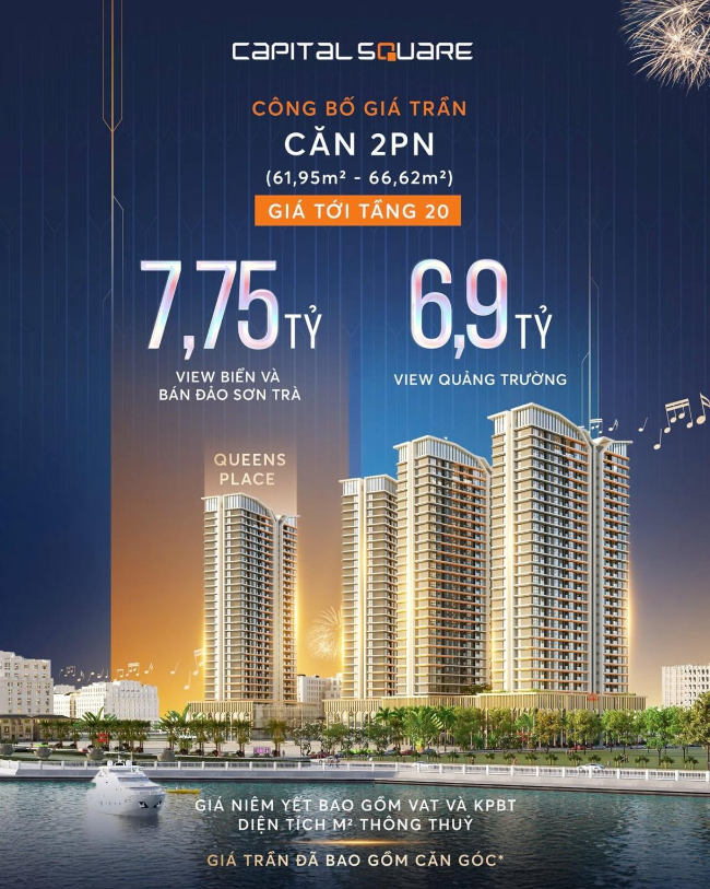 Giá bán căn hộ 2 phòng ngủ dự án Capital Square Đà Nẵng