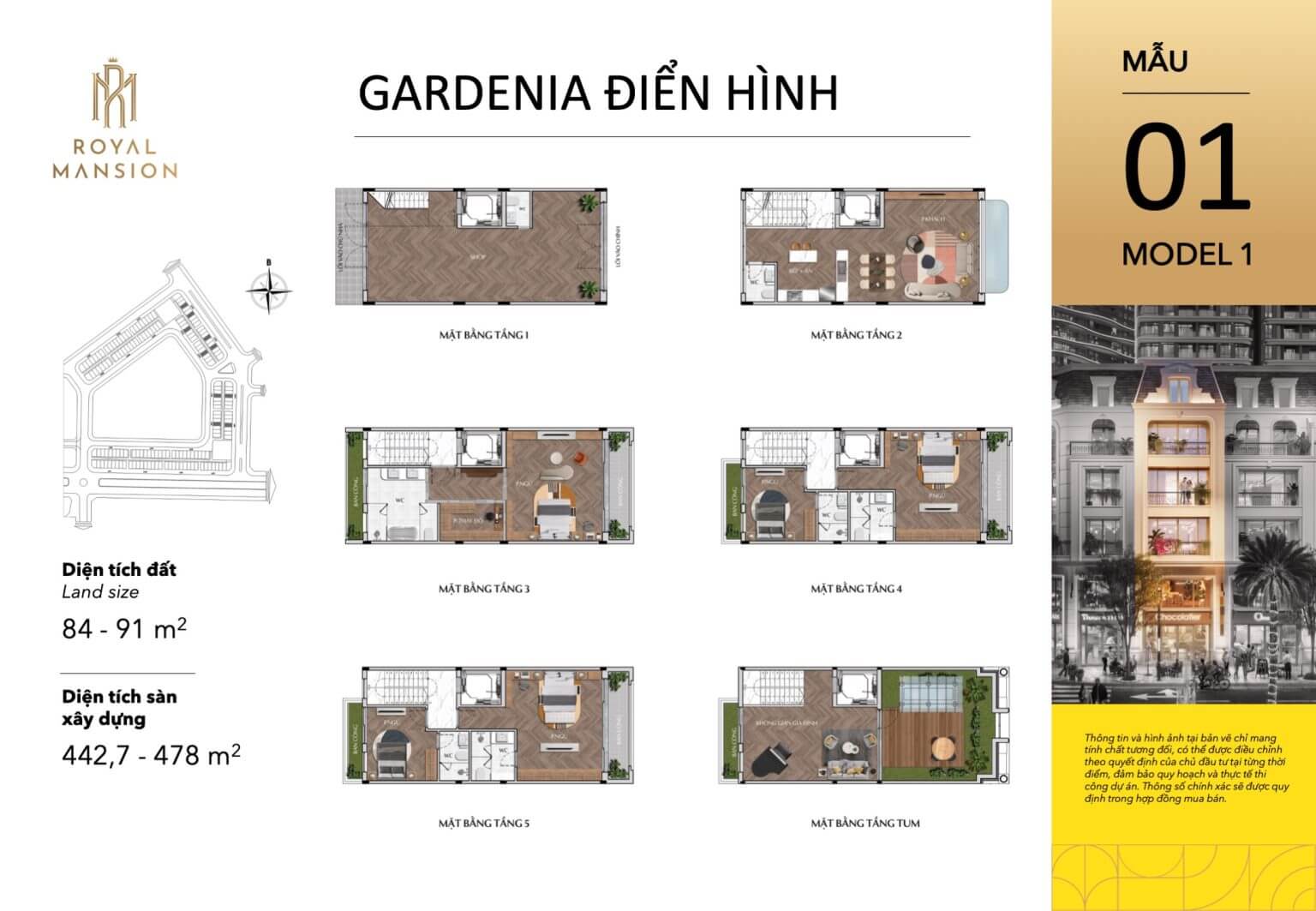 Mặt bằng shophouse Royal Mansion phân khu Gardenia