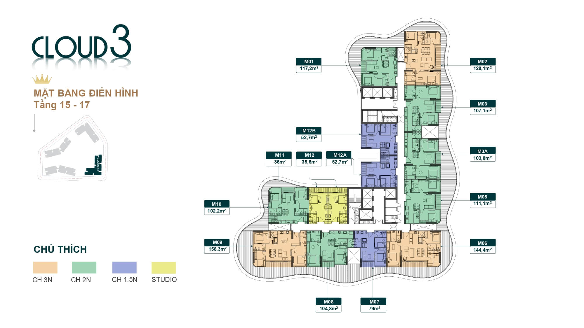 Mặt bằng tầng 15-17 tòa Cloud 3 Royal Mansion