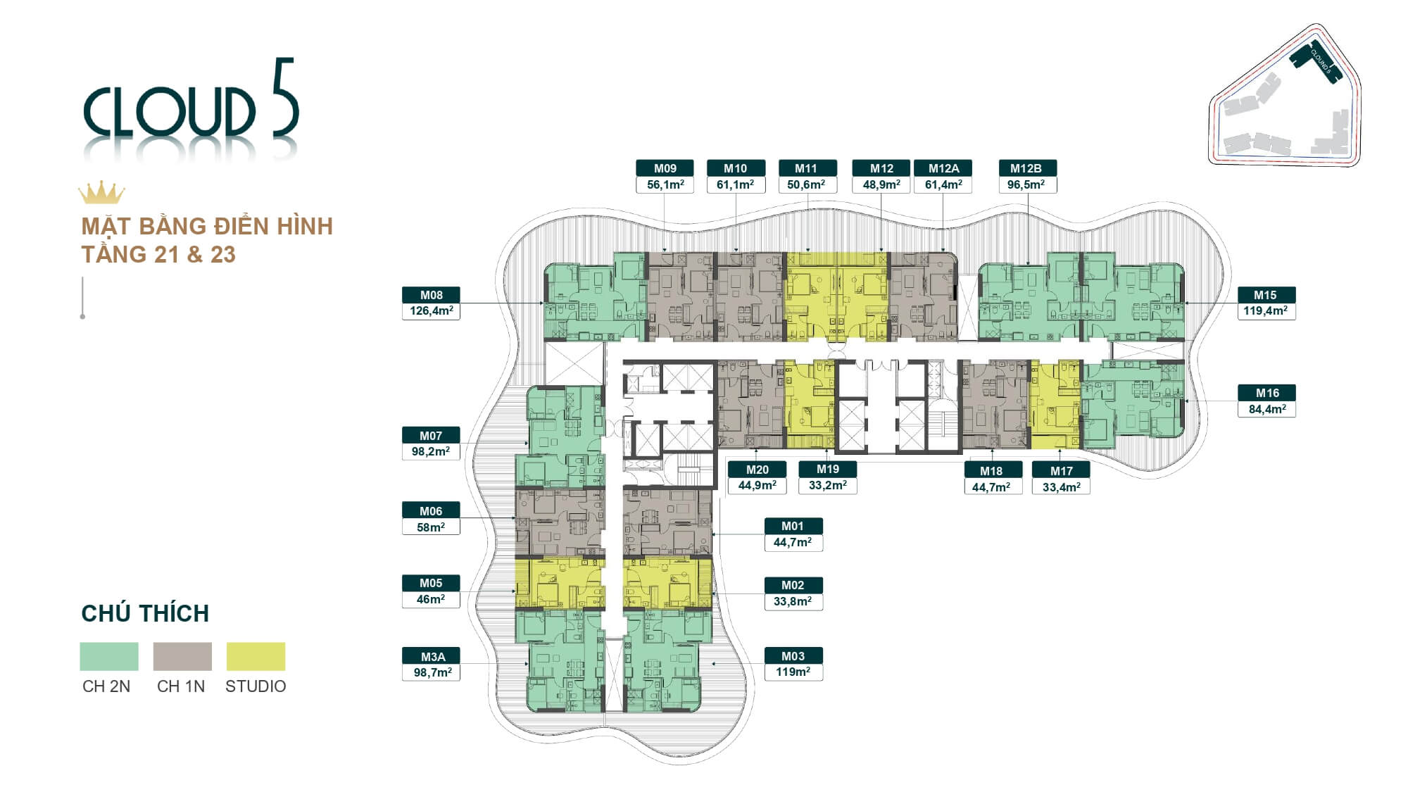 Mặt bằng tầng 21-23 tòa Cloud 5 Royal Mansion